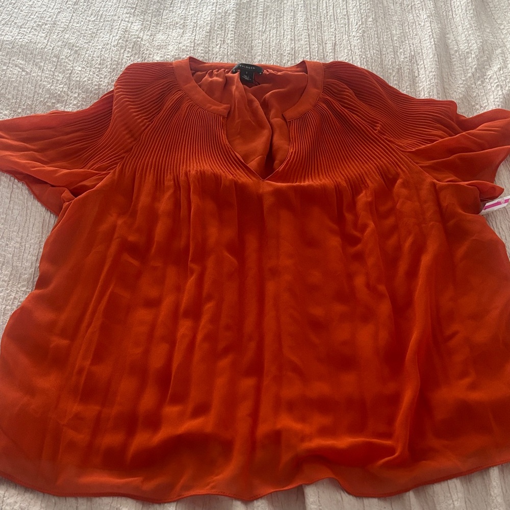 Women's Orange Halogen Release Pleat Blouse